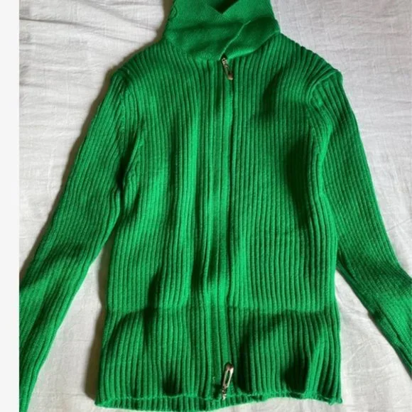 Zip up Front Knit Sweater Cardigan Green - Picture 10 of 10